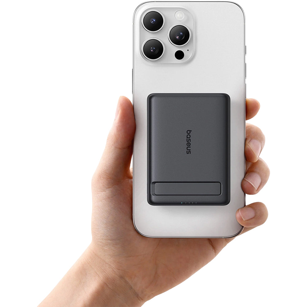 Powerbank Baseus PicoGo AM31, 5000 mAh mit Qi2 15W für MagSafe mit Standfunktion, kompakt, Schwarz