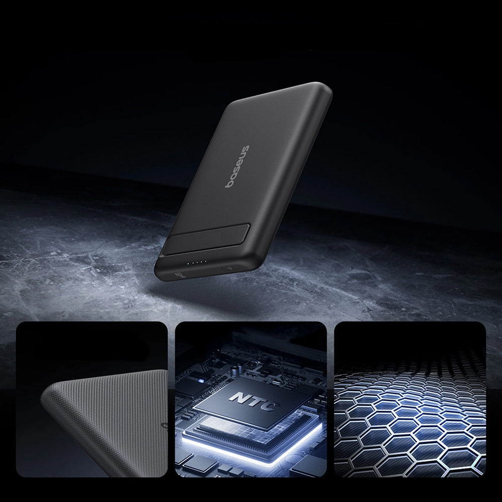 Powerbank Baseus PicoGo AM31, 5000 mAh mit Qi2 15W für MagSafe mit Standfunktion, kompakt, Schwarz