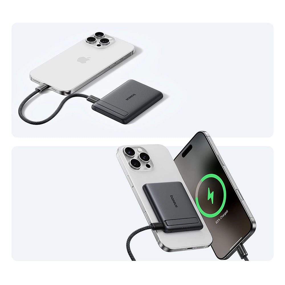 Powerbank Baseus PicoGo AM31, 5000 mAh mit Qi2 15W für MagSafe mit Standfunktion, kompakt, Schwarz