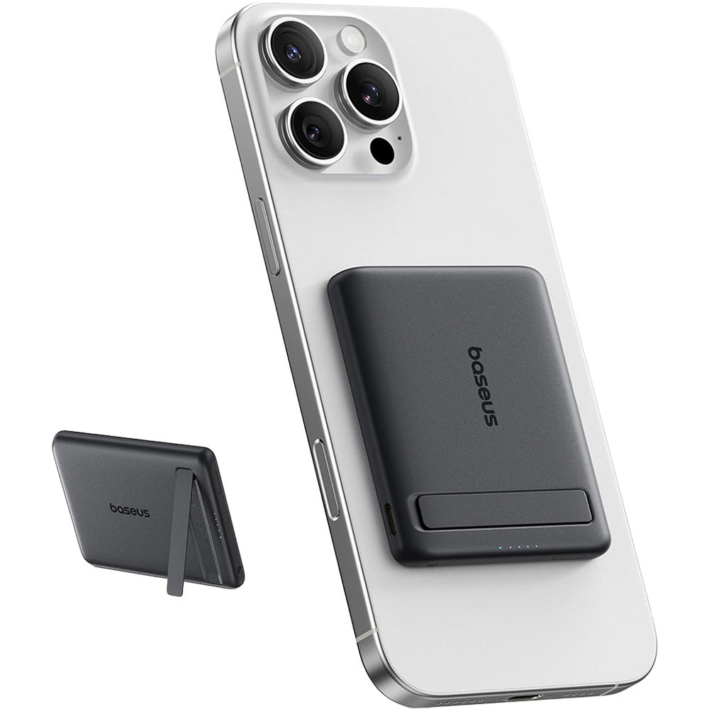 Powerbank Baseus PicoGo AM31, 5000 mAh mit Qi2 15W für MagSafe mit Standfunktion, kompakt, Schwarz