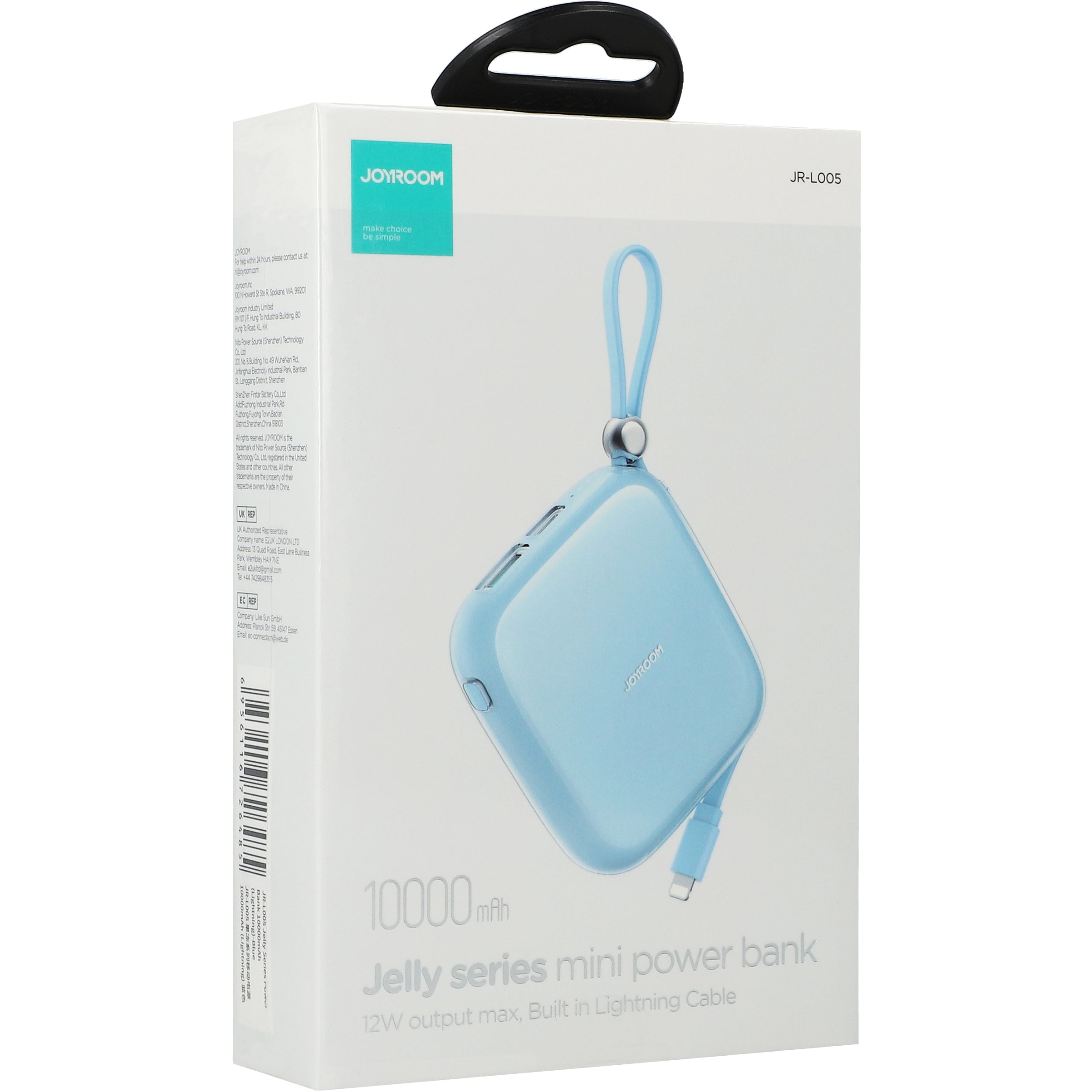 Powerbank Joyroom Jelly Series JR-L005, 10000mAh, USB-A/USB-C, 12W mit Lightning-Kabel, Blau