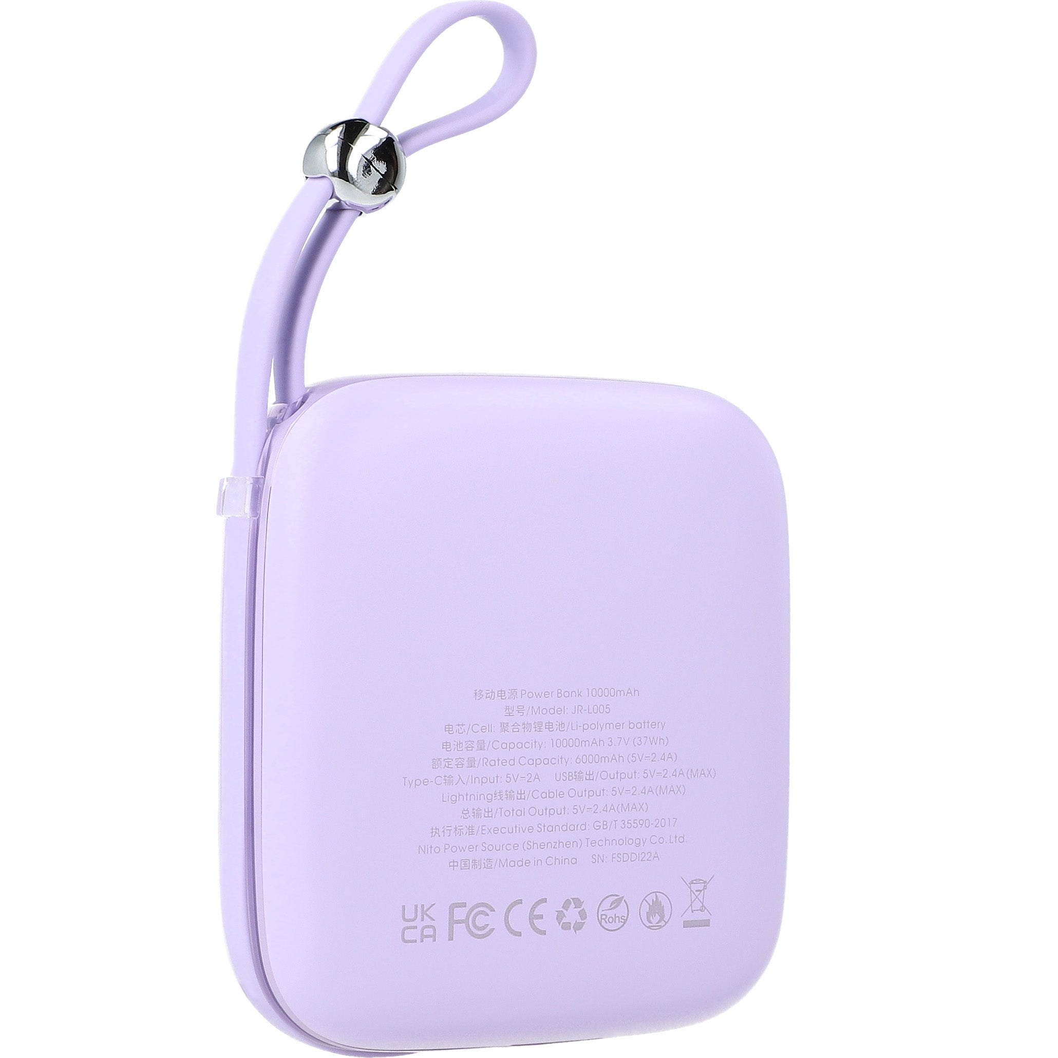 Powerbank Joyroom Jelly Series JR-L005, 10000mAh, USB-A/USB-C, 12W mit Lightning-Kabel, Violett