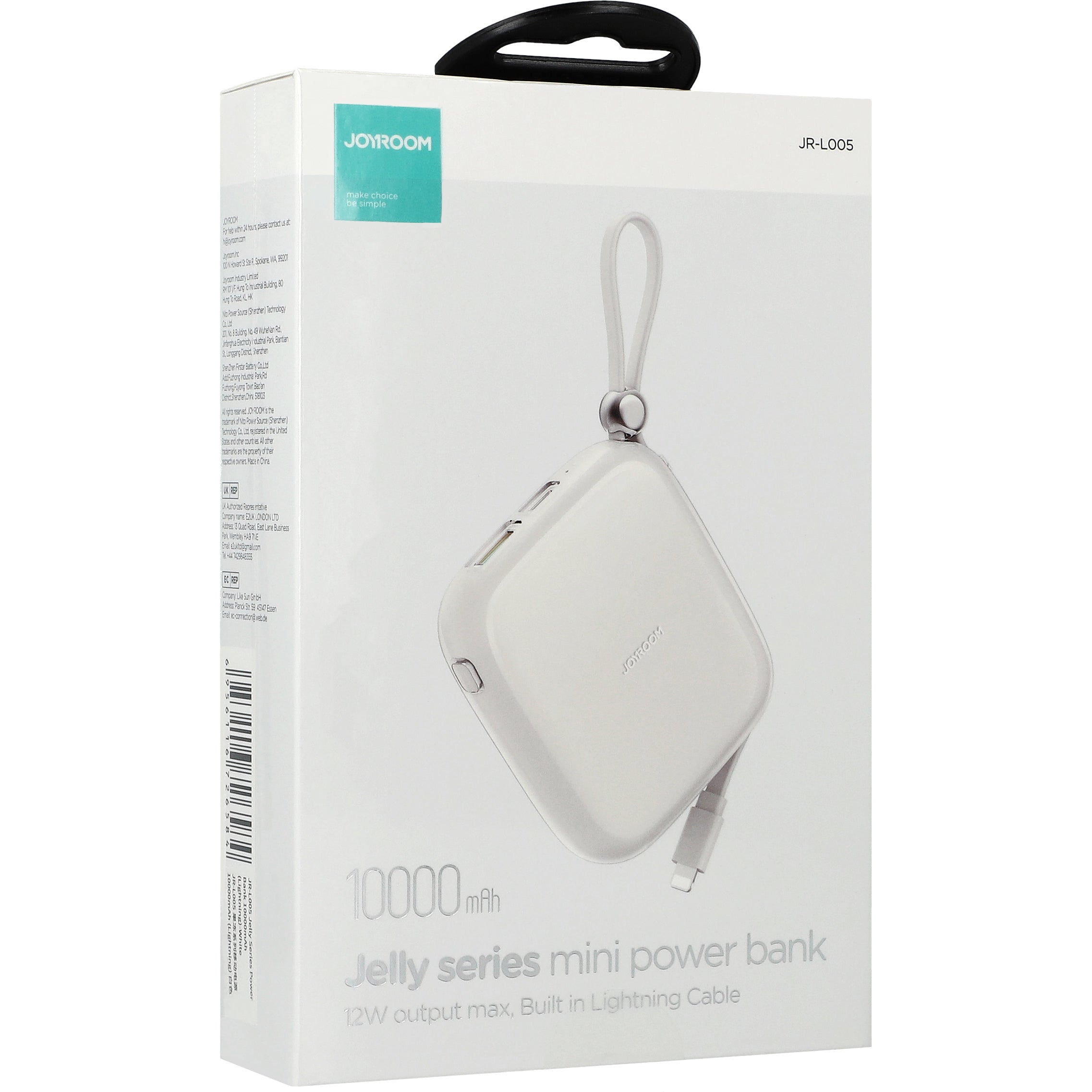 Powerbank Joyroom Jelly Series JR-L005, 10000mAh, USB-A/USB-C, 12W mit Lightning-Kabel, Weiß