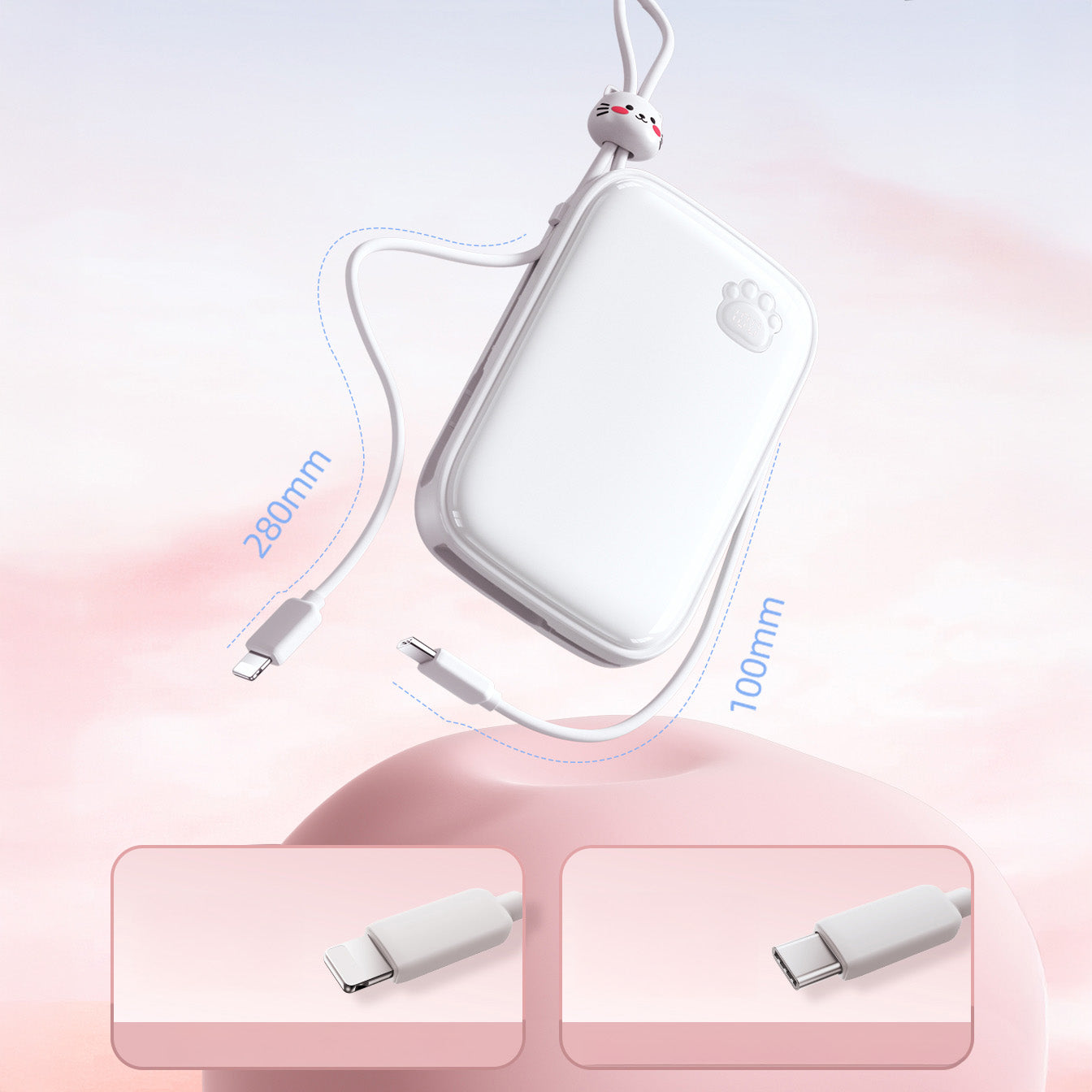 Powerbank USB-C/USB-A, Joyroom Cutie Series, 20000mAh, 22.5W mit Lightning und USB-C Kabel, Weiß