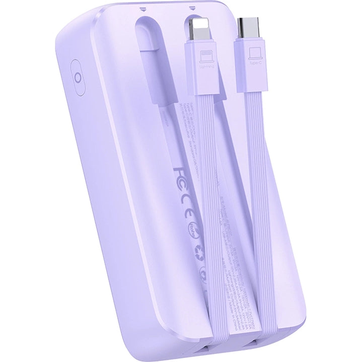 Powerbank Joyroom JR-PBC06 10000mAh, 30W, 1x USB-A / 1x USB-C mit USB-C und Lightning-Kabel, Violett