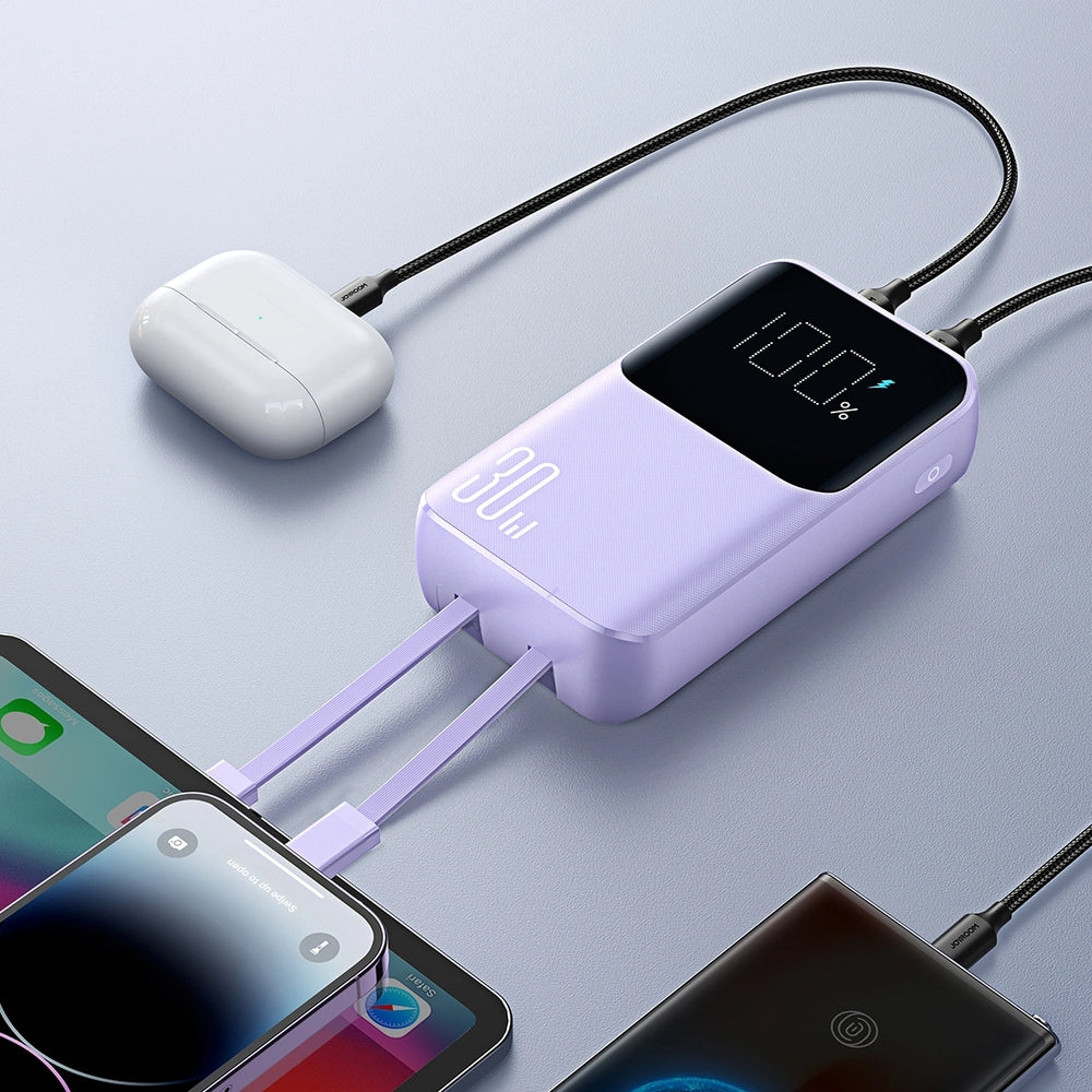 Powerbank Joyroom JR-PBC06 10000mAh, 30W, 1x USB-A / 1x USB-C mit USB-C und Lightning-Kabel, Violett