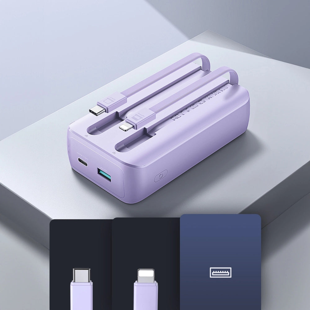 Powerbank Joyroom JR-PBC06 10000mAh, 30W, 1x USB-A / 1x USB-C mit USB-C und Lightning-Kabel, Violett