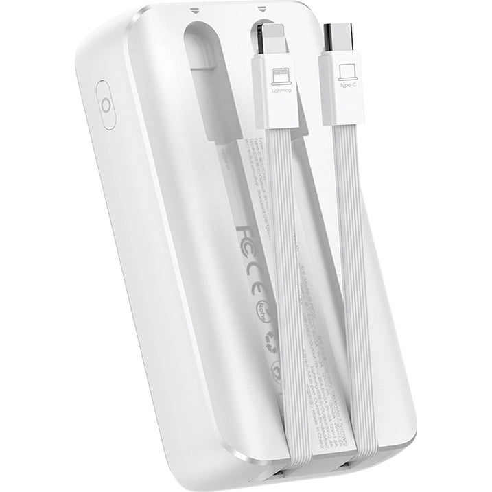 Powerbank Joyroom JR-PBC06 10000mAh, 30W, 1x USB-A / 1x USB-C mit USB-C und Lightning-Kabel, Weiß