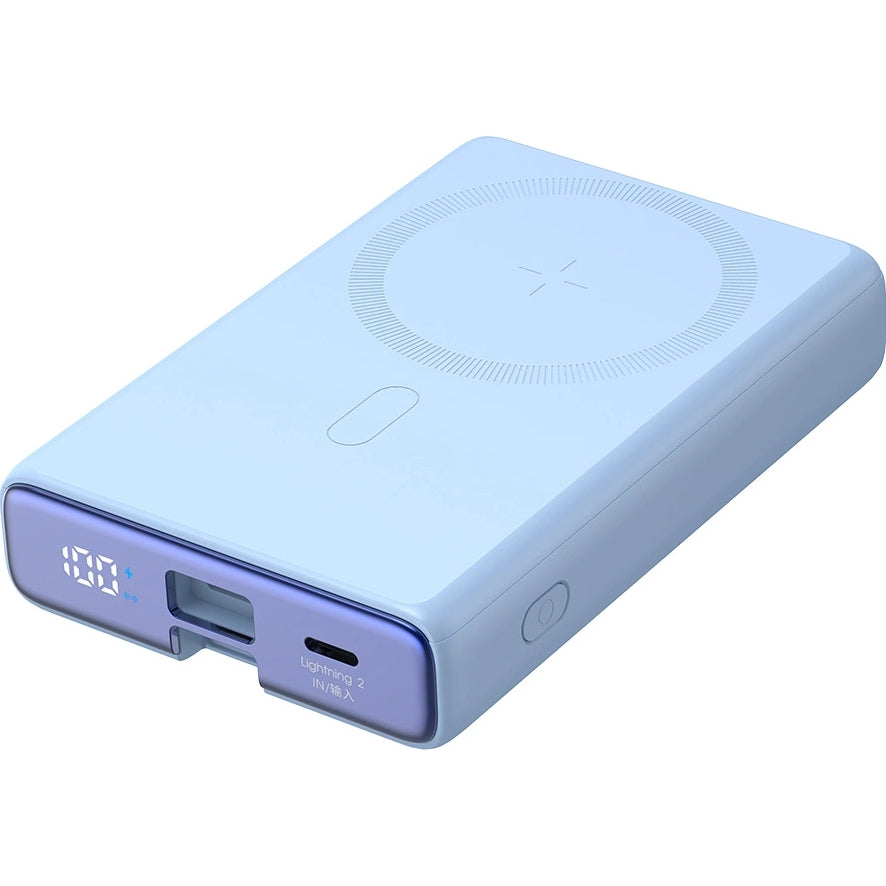 Induktions-Powerbank mit Ständer, Joyroom JR-PBM01 10000mAh 20W mit MagSafe + USB-C-Lightning Kabel, Blau