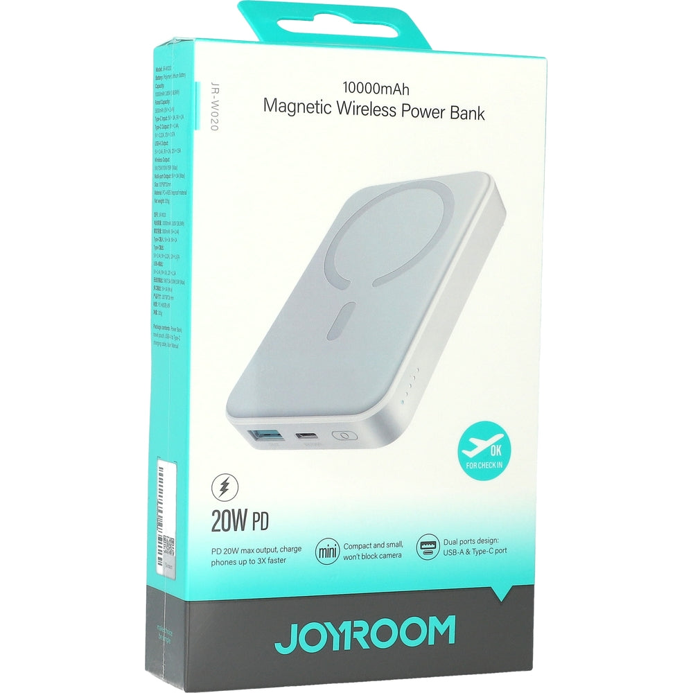 Induktions-Powerbank, Joyroom JR-W020 10000mAh mit MagSafe, USB-A/USB-C 20W mit USB-C Kabel 25cm, Weiß