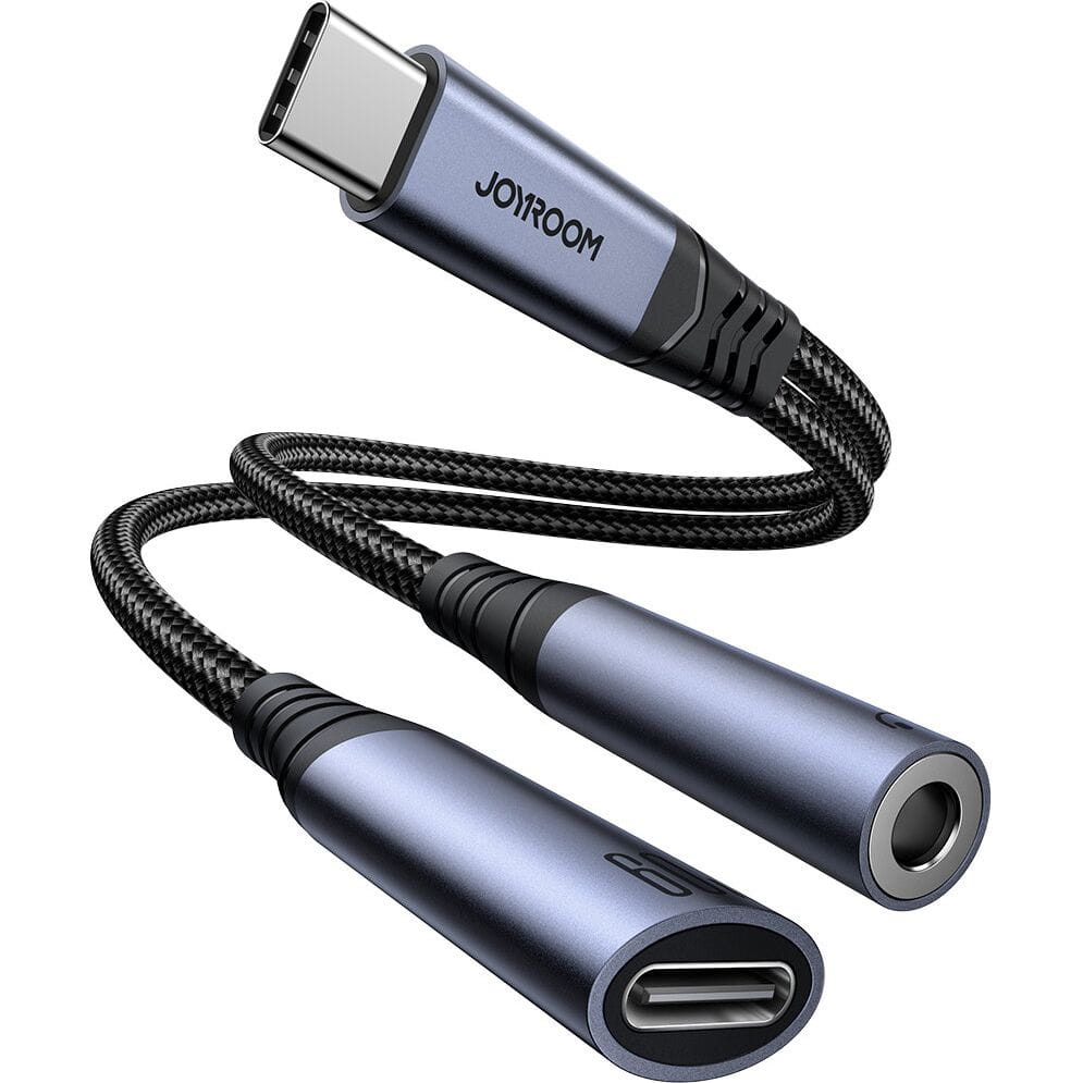 Adapter, 2-in-1 Joyroom SY-C02, USB-C - USB-C PD / Jack 3.5mm DAC, Schwarz