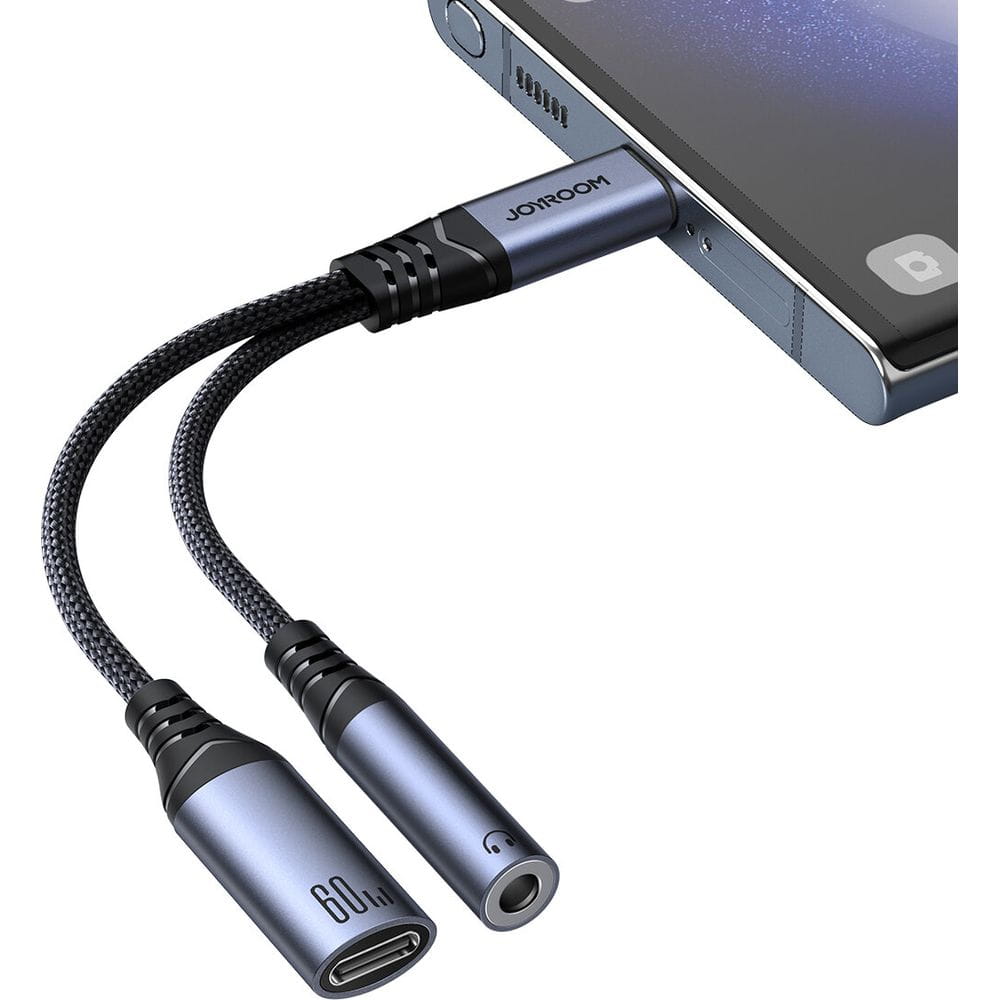Adapter, 2-in-1 Joyroom SY-C02, USB-C - USB-C PD / Jack 3.5mm DAC, Schwarz