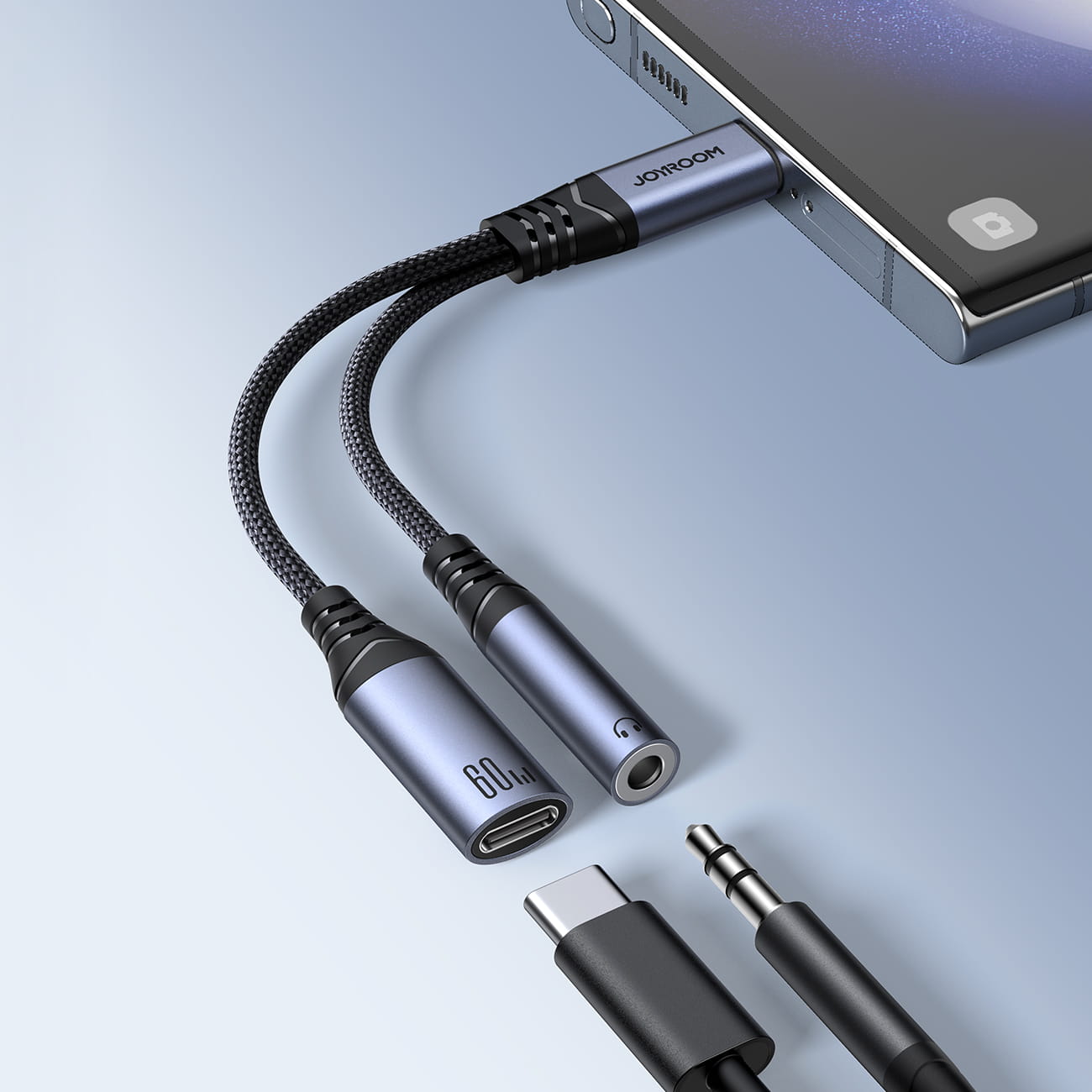 Adapter, 2-in-1 Joyroom SY-C02, USB-C - USB-C PD / Jack 3.5mm DAC, Schwarz