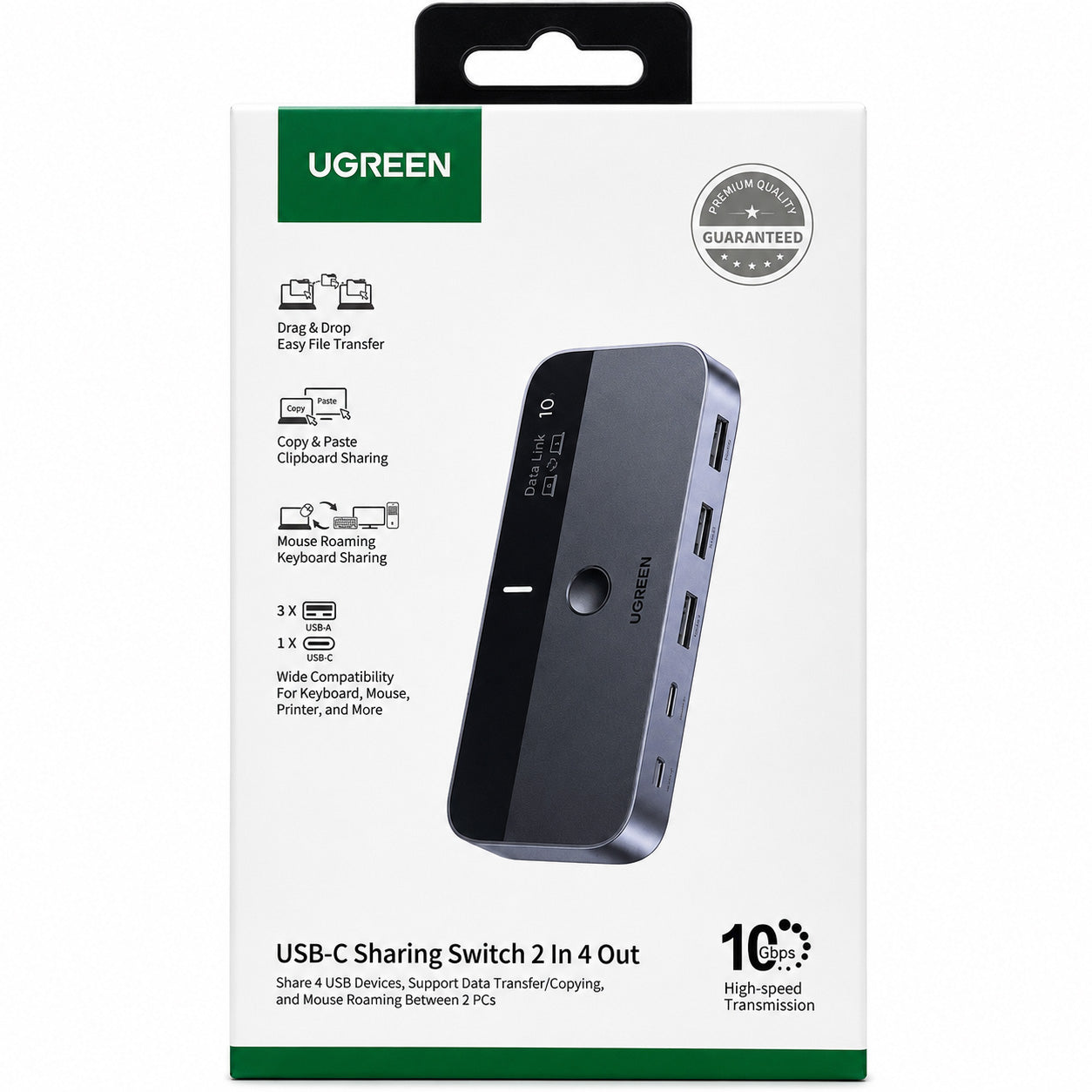 Switch, USB-Verteiler, USB 3.0, 3x USB-A, 1x USB-C, 2x USB-A, Ugreen CM662, Grau