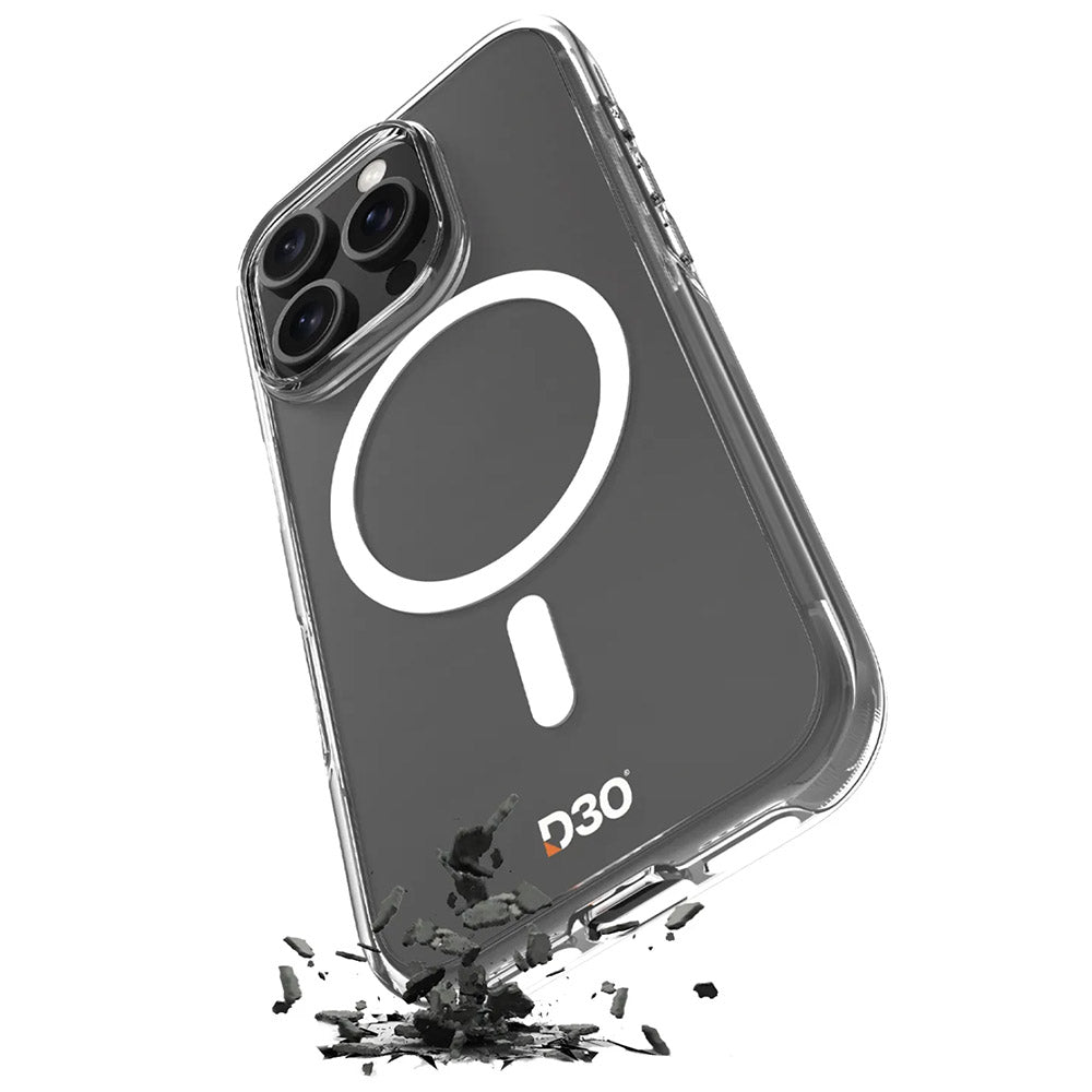 Handyhülle für iPhone 16 Pro Max, Puro Impact Clear D3O Mag, Transparent und Weiß