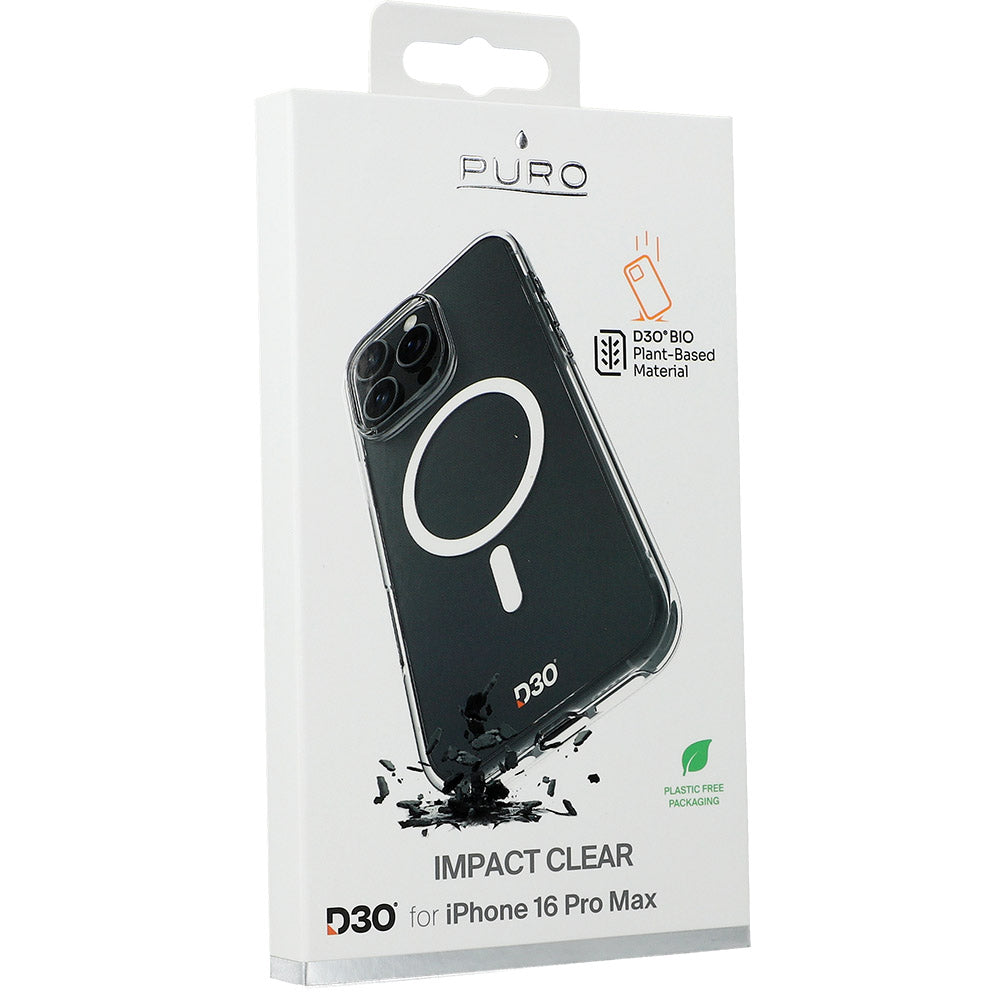 Handyhülle für iPhone 16 Pro Max, Puro Impact Clear D3O Mag, Transparent und Weiß