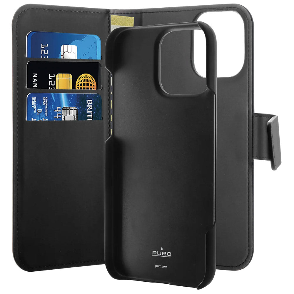 Handyhülle für iPhone 16 Pro Max, Puro Wallet Detachable 2in1, Schwarz