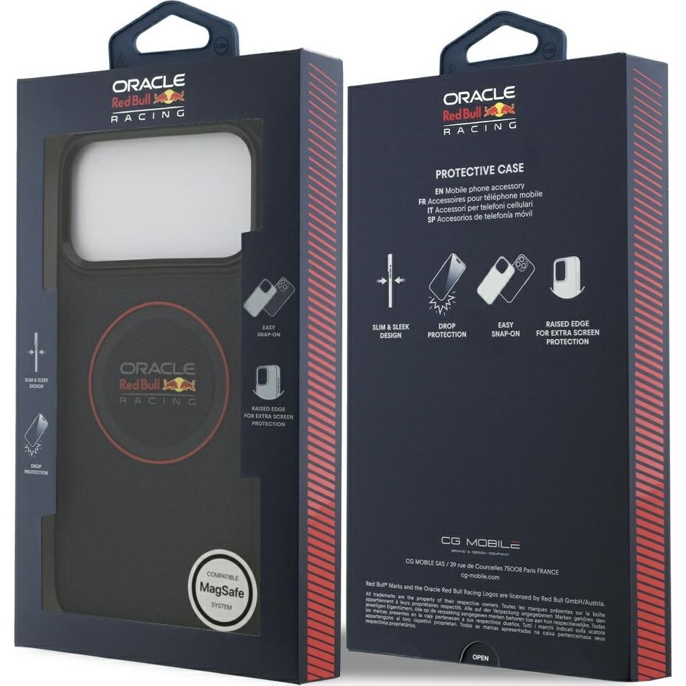 Handyhülle für iPhone 17 Pro Max, Red Bull Meshed Red Ring & Metal Buttons mit MagSafe, Dunkelblau