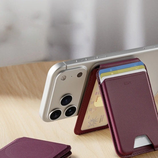 Kartenhalter mit Ständer und RFID-Schutz, ESR Magnetic Wallet Stand mit MagSafe, Dunkelrot