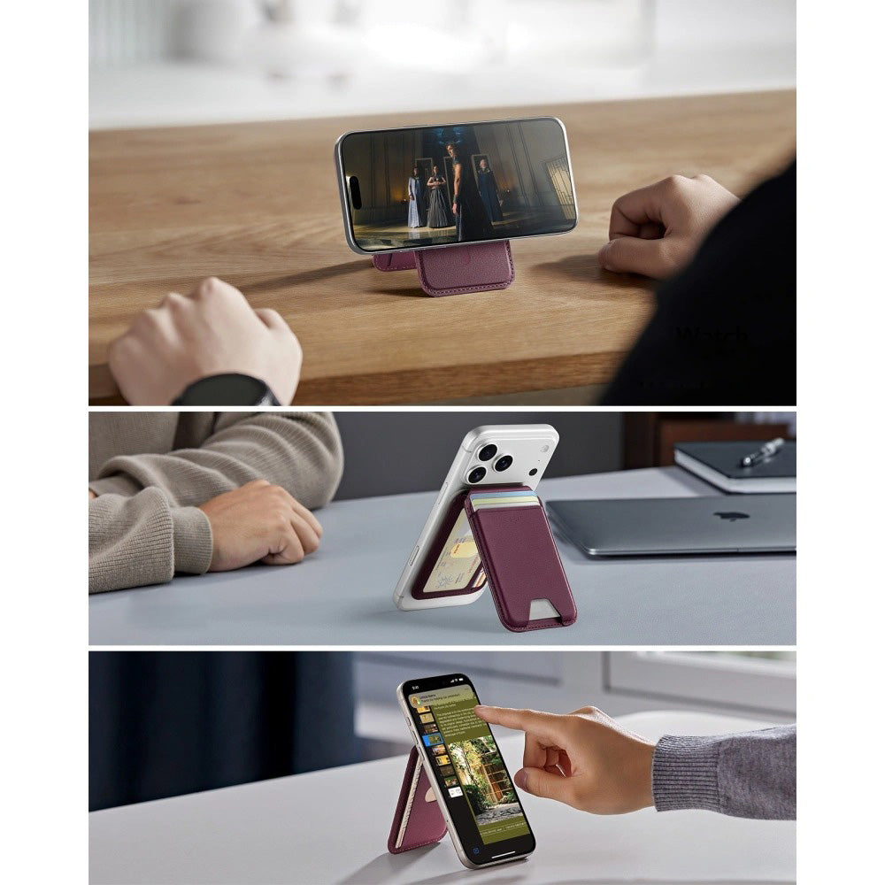 Kartenhalter mit Ständer und RFID-Schutz, ESR Magnetic Wallet Stand mit MagSafe, Dunkelrot