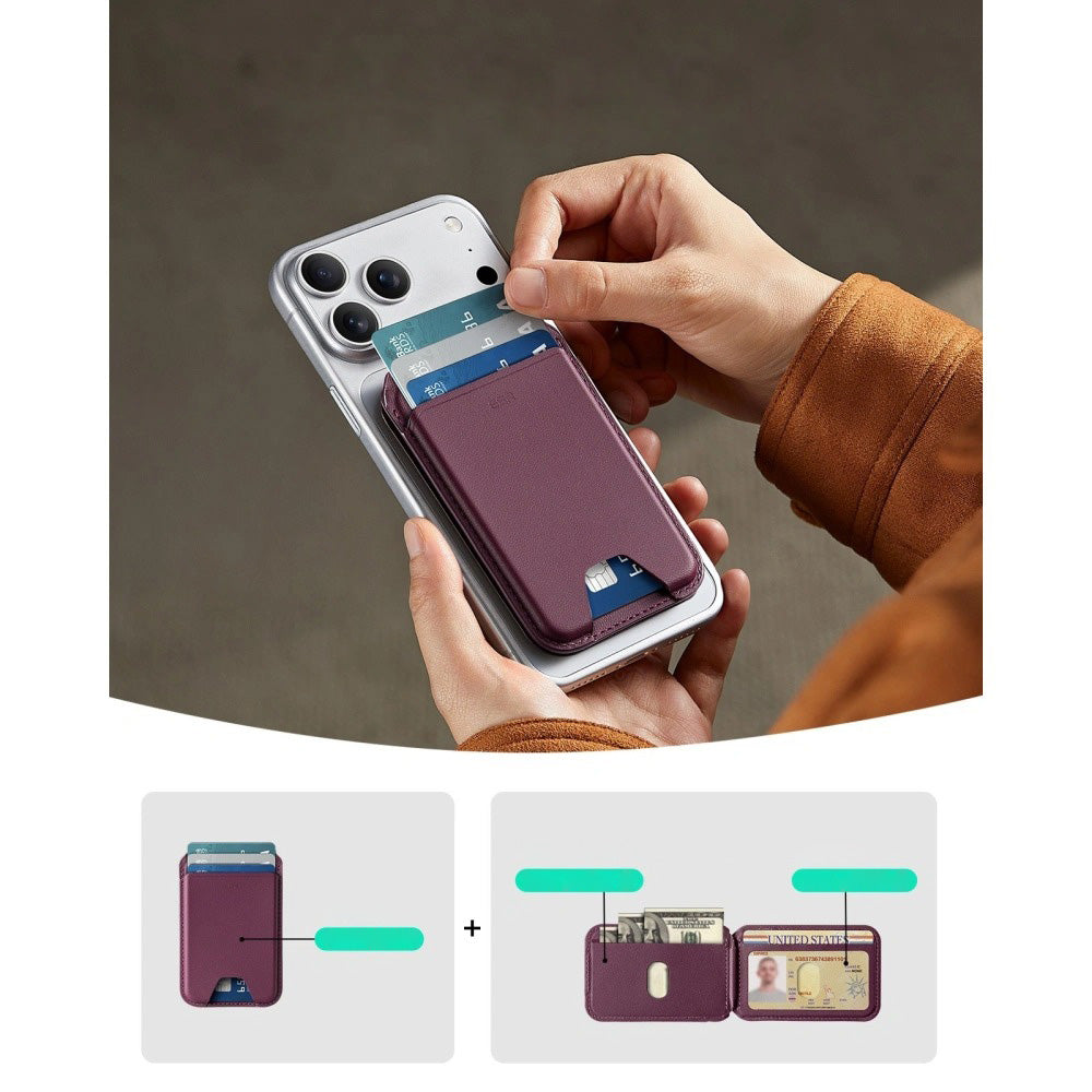 Kartenhalter mit Ständer und RFID-Schutz, ESR Magnetic Wallet Stand mit MagSafe, Dunkelrot