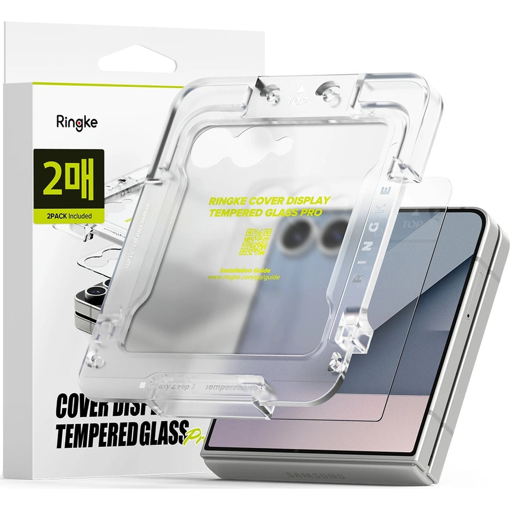 Gehärtetes Bildschirmglas mit Applikator für Galaxy Z Flip7, Ringke Cover Display Pro, Transparent, 2 Stück