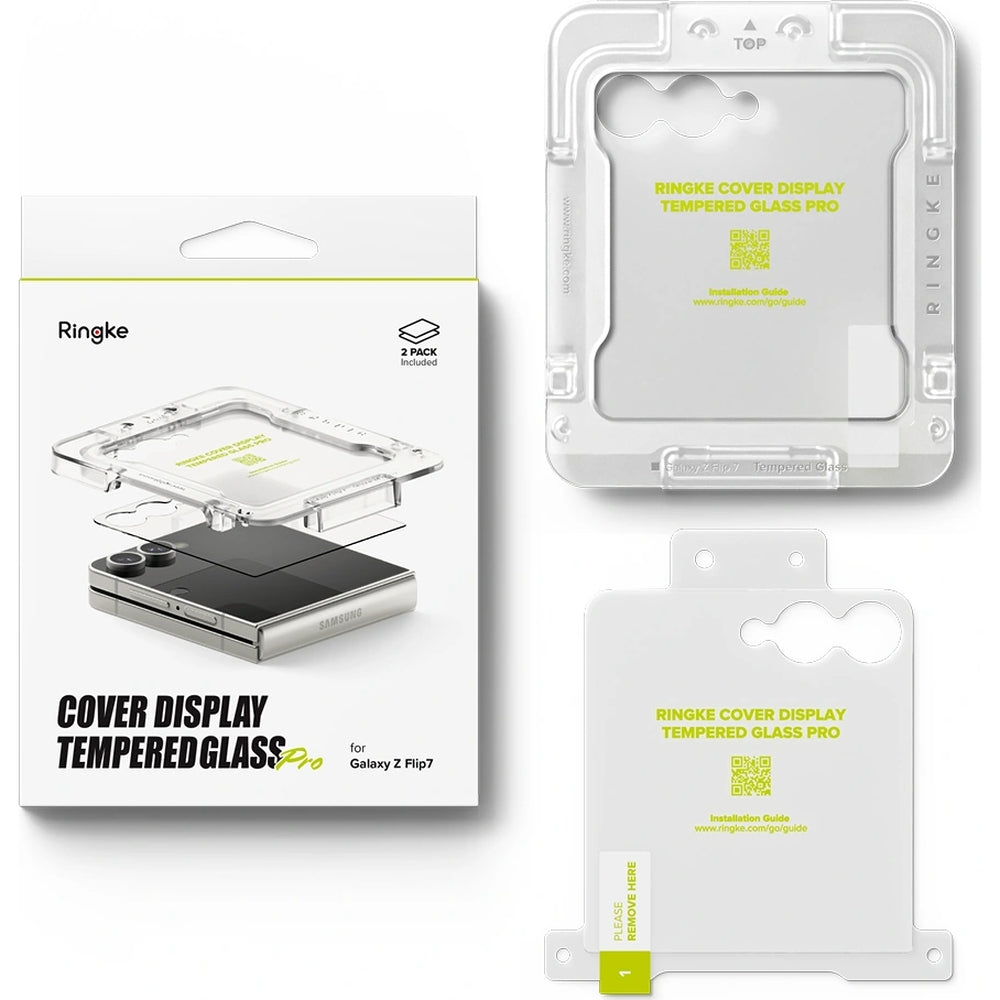 Gehärtetes Bildschirmglas mit Applikator für Galaxy Z Flip7, Ringke Cover Display Pro, Transparent, 2 Stück