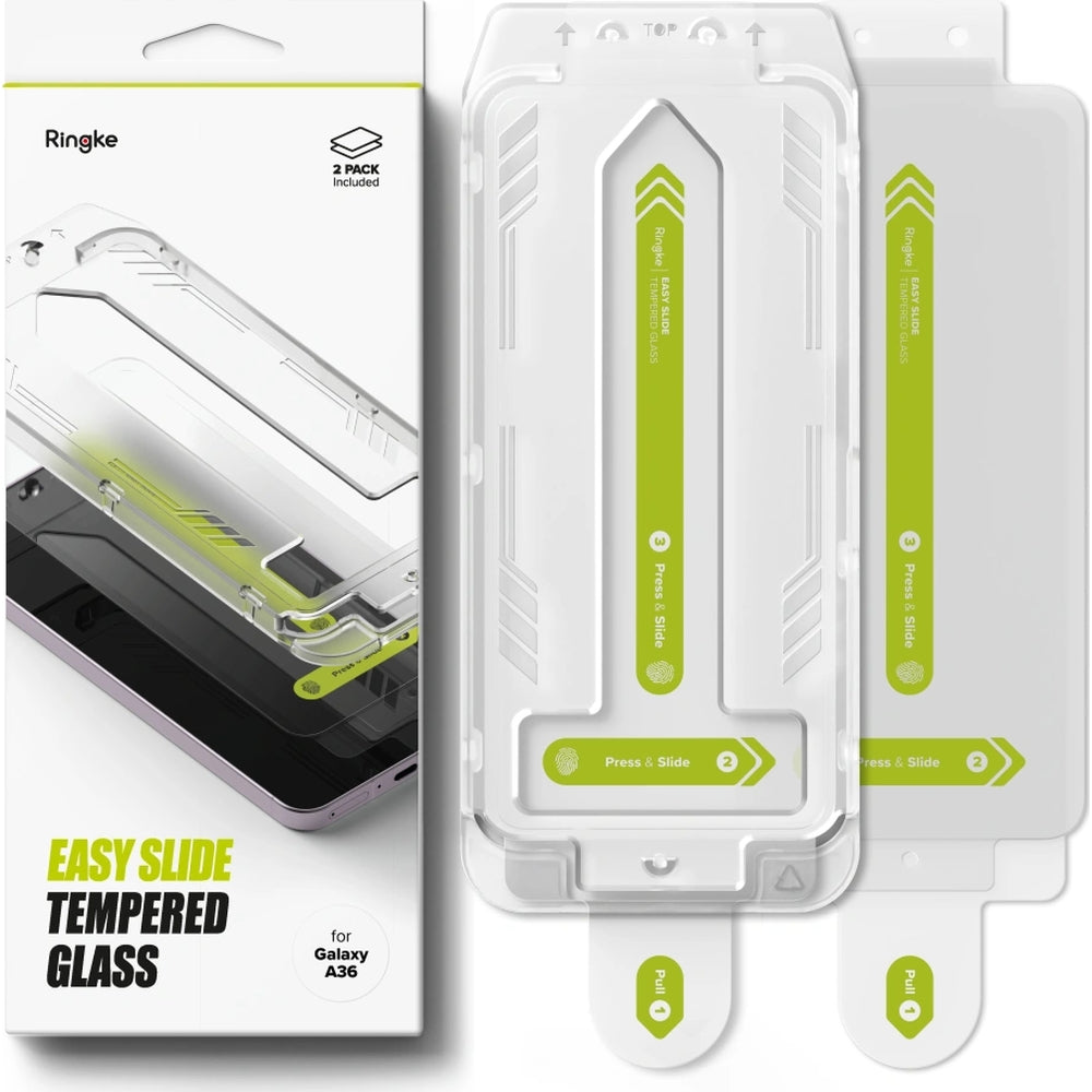Gehärtetes Bildschirmglas mit Applikator für Galaxy A36 5G, Ringke Easy Slide, Transparent, 2 Stück