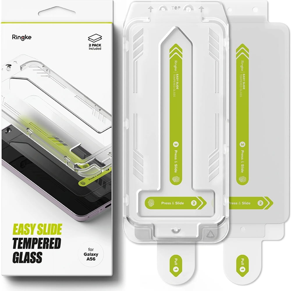 Gehärtetes Bildschirmglas mit Applikator für Galaxy A56 5G, Ringke Easy Slide, Transparent, 2 Stück