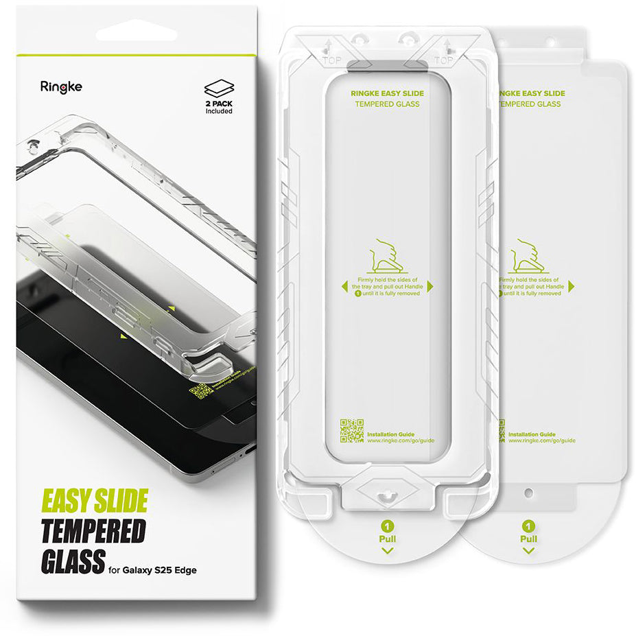 Gehärtetes Bildschirmglas mit Applikator für Galaxy S25 Edge, Ringke Easy Slide, Transparent, 2 Stück