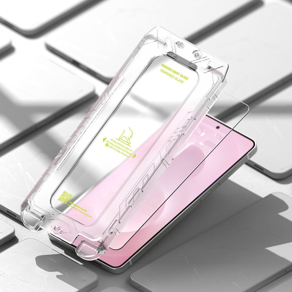 Gehärtetes Bildschirmglas mit Applikator für Galaxy S25 Edge, Ringke Easy Slide, Transparent, 2 Stück