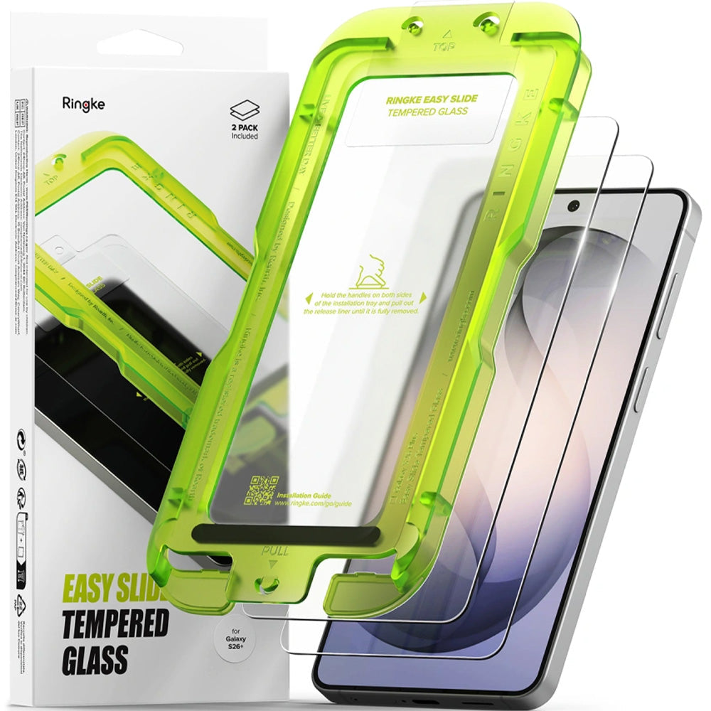 Gehärtetes Bildschirmglas mit Applikator für Galaxy S26 Plus, Ringke Easy Slide, 2 Stück