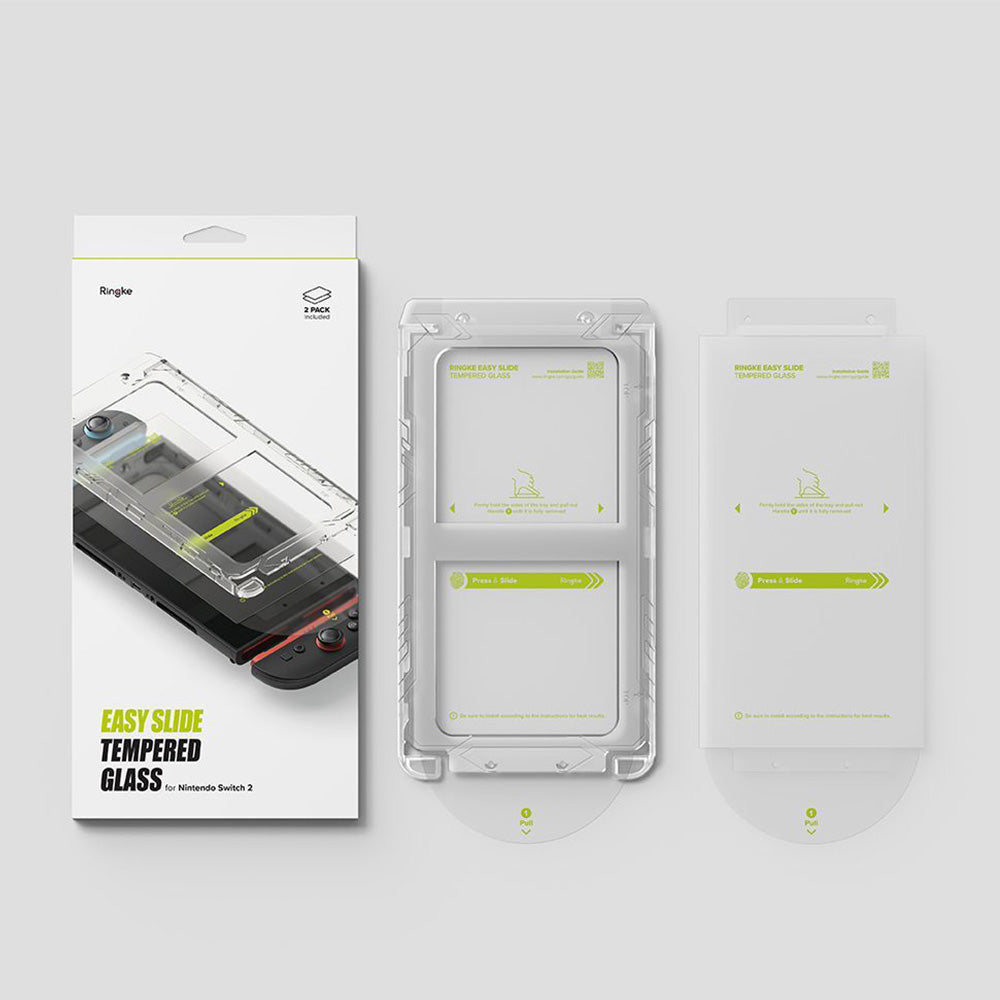 Gehärtetes Bildschirmglas mit Applikator für Nintendo Switch 2, Ringke Easy Slide, 2 Stück