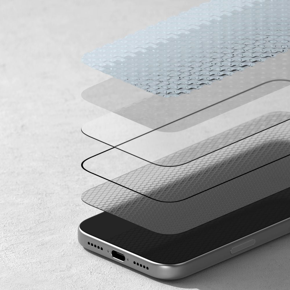 Gehärtetes Antireflexglas mit Applikator für iPhone 17 Pro Max, Ringke Easy Slide AR, 1 Stück, schwarzer Rahmen