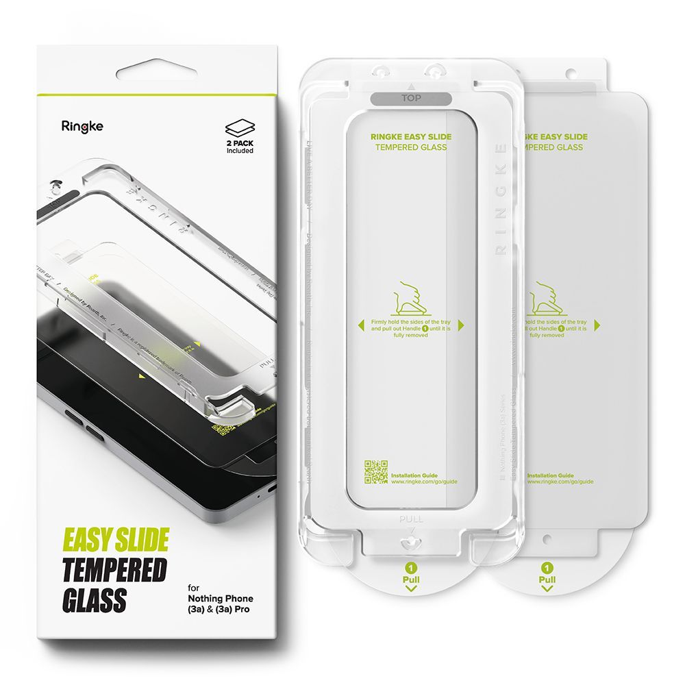Gehärtetes Bildschirmglas mit Applikator für Nothing Phone (3a) / (3a) Pro, Ringke Easy Slide, Transparent, 2 Stück