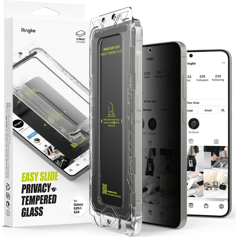 Sichtschutzglas mit Applikator für Samsung Galaxy S25, Ringke Easy Slide, 2 Stück