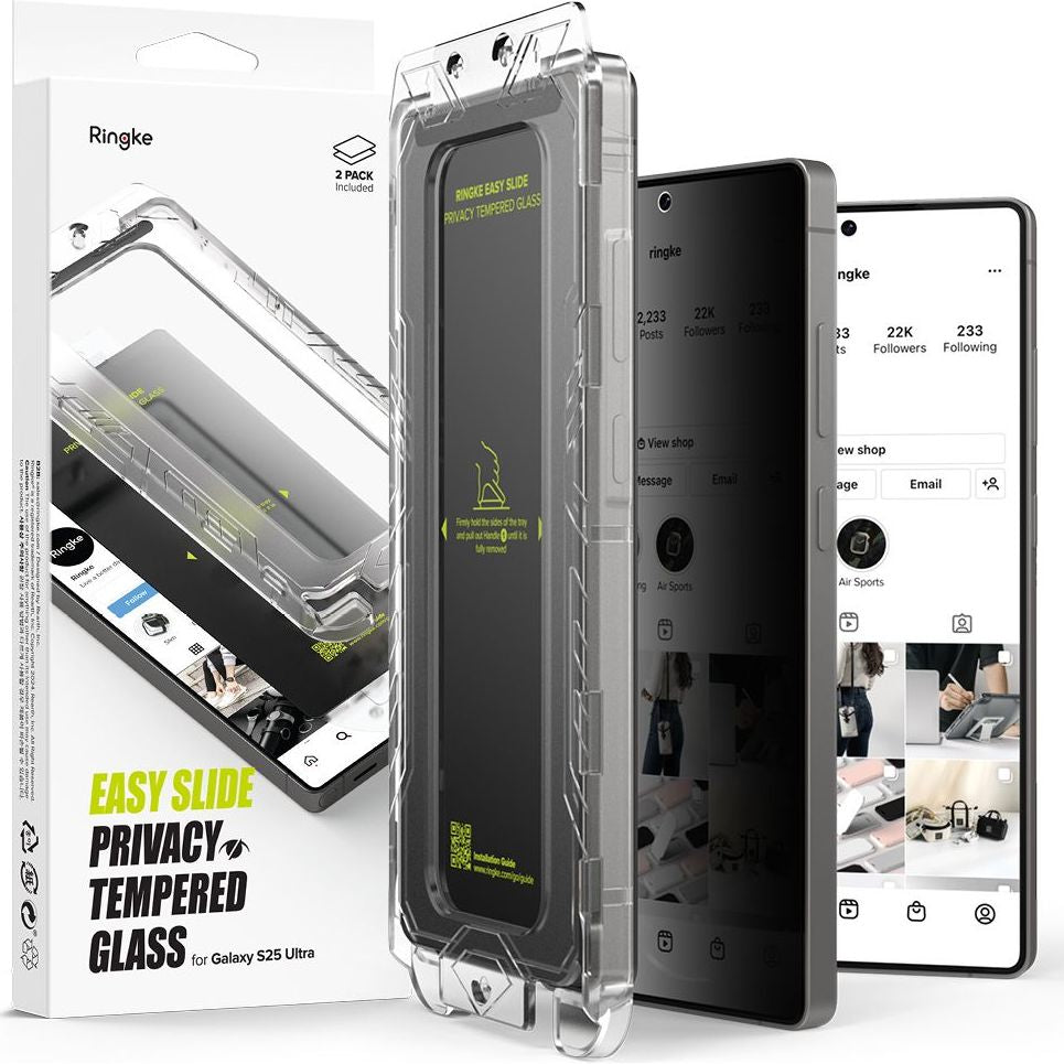 Sichtschutzglas mit Applikator für Samsung Galaxy S25 Ultra, Ringke Easy Slide, 2 Stück