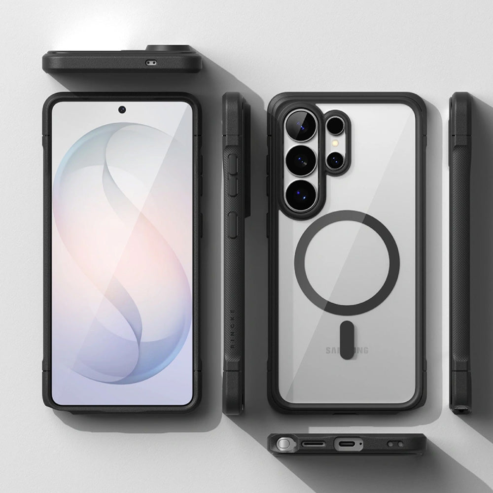 Handyhülle für Galaxy S26 Ultra, Ringke Fusion Bold Magnetic mit MagSafe, Transparent mit Schwarzen Rahmen