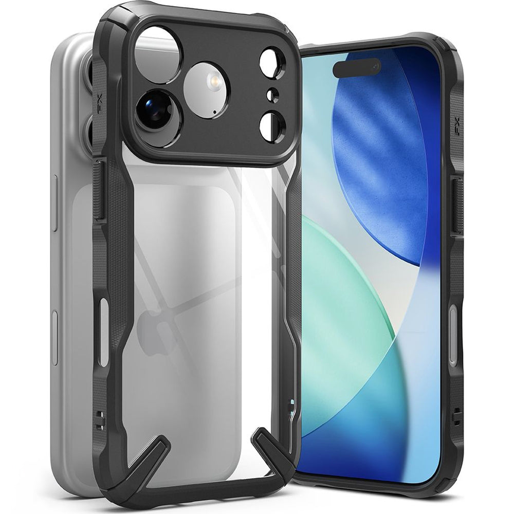 Handyhülle für iPhone 17 Pro Max, Ringke Fusion X, Transparent mit schwarzen Rahmen