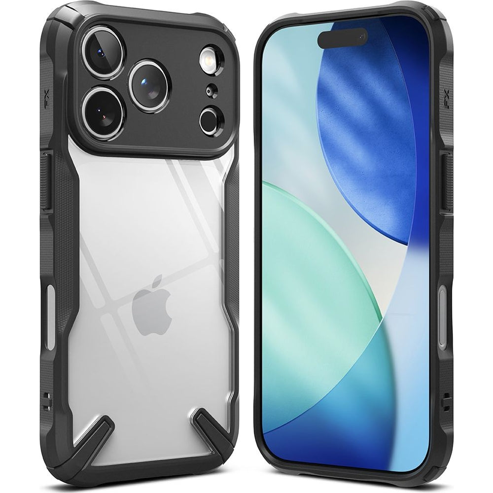 Handyhülle für iPhone 17 Pro Max, Ringke Fusion X, Transparent mit schwarzen Rahmen