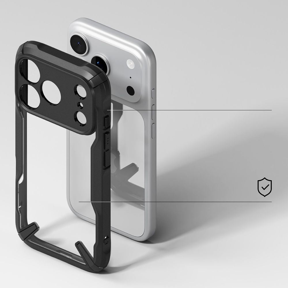 Handyhülle für iPhone 17 Pro Max, Ringke Fusion X, Transparent mit schwarzen Rahmen