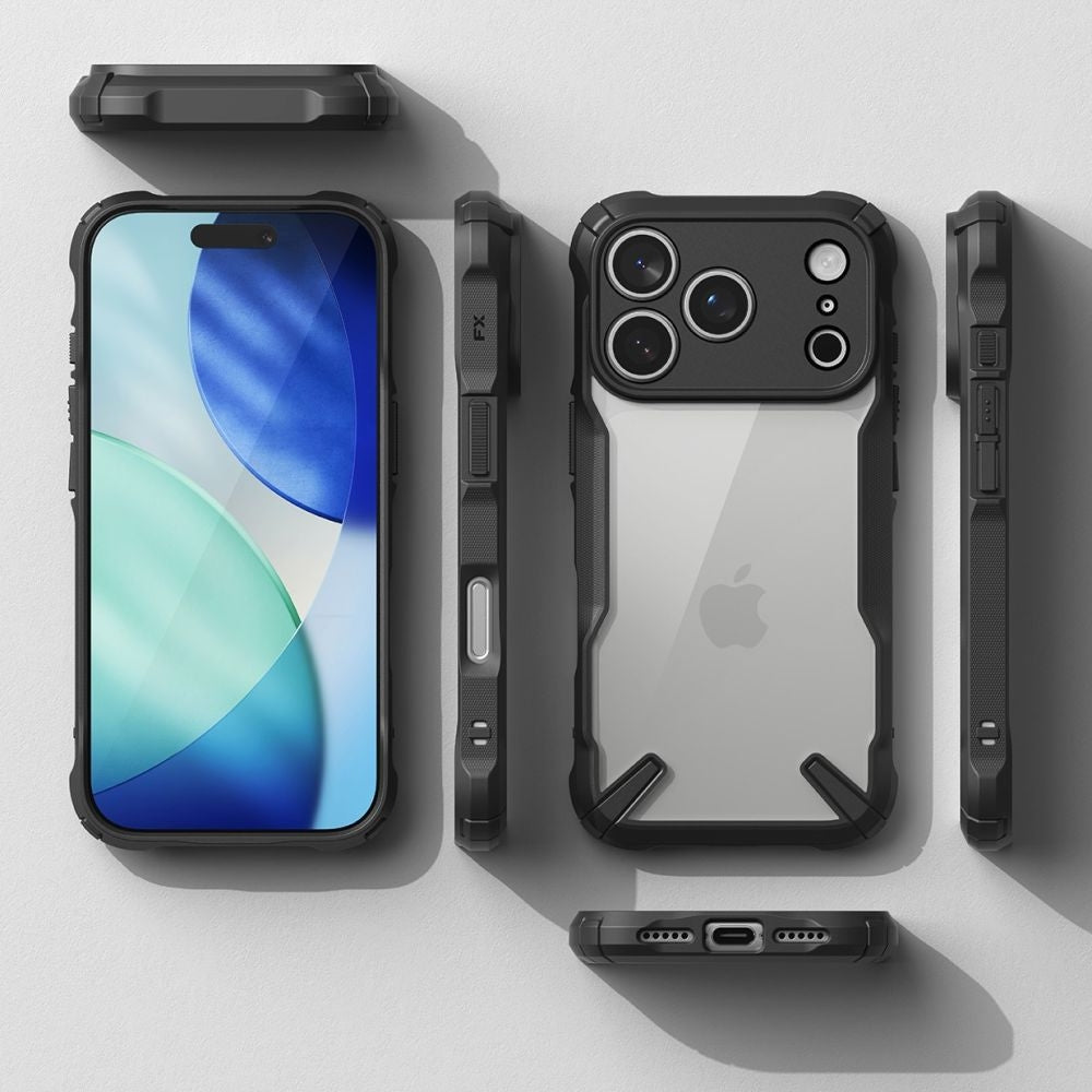 Handyhülle für iPhone 17 Pro Max, Ringke Fusion X, Transparent mit schwarzen Rahmen