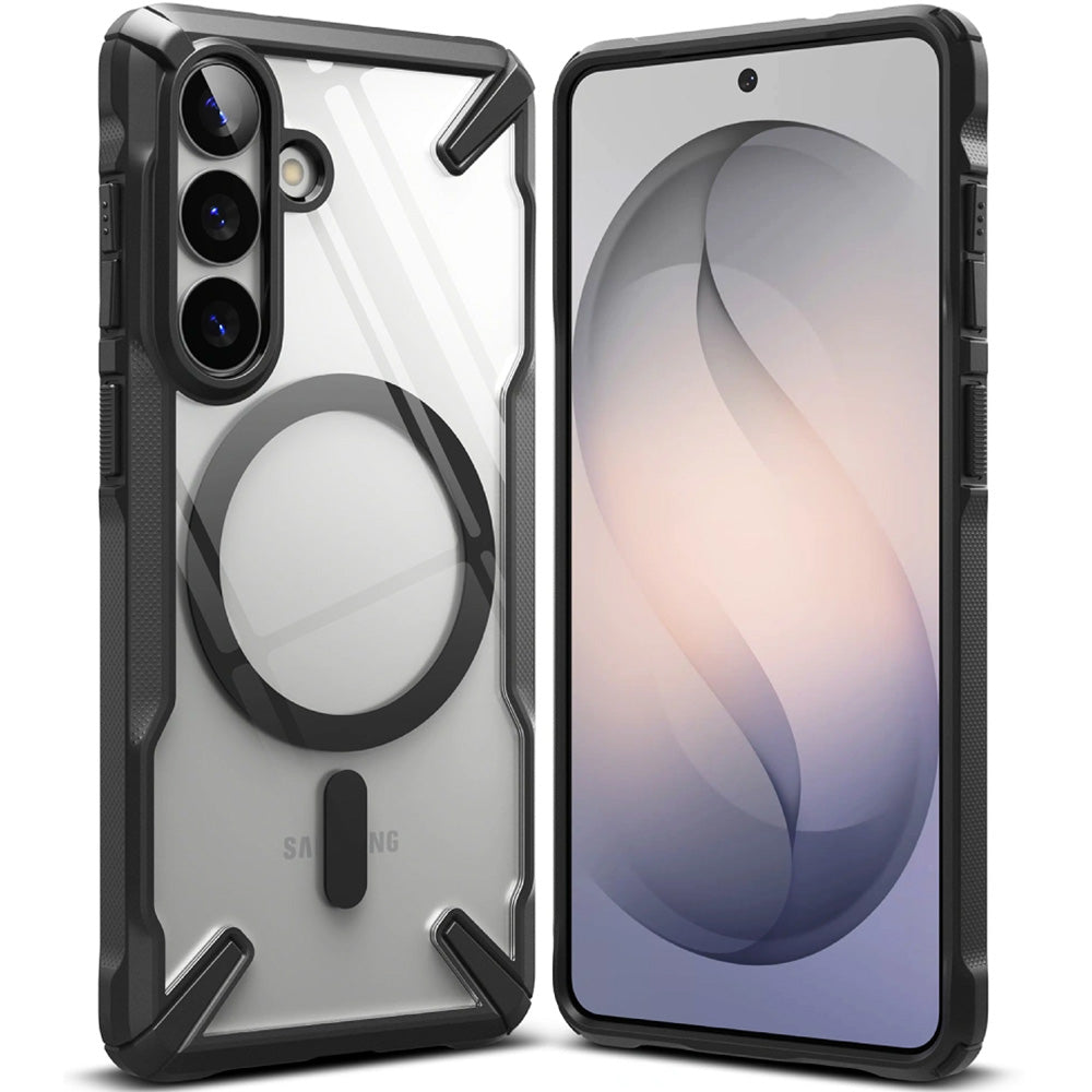 Handyhülle für Galaxy S26, Ringke Fusion X Magnetic mit MagSafe, Transparent mit Schwarzen Rahmen