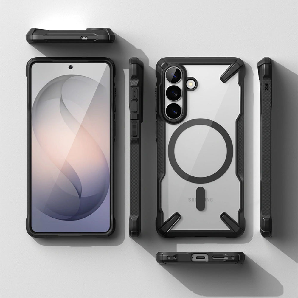 Handyhülle für Galaxy S26, Ringke Fusion X Magnetic mit MagSafe, Transparent mit Schwarzen Rahmen