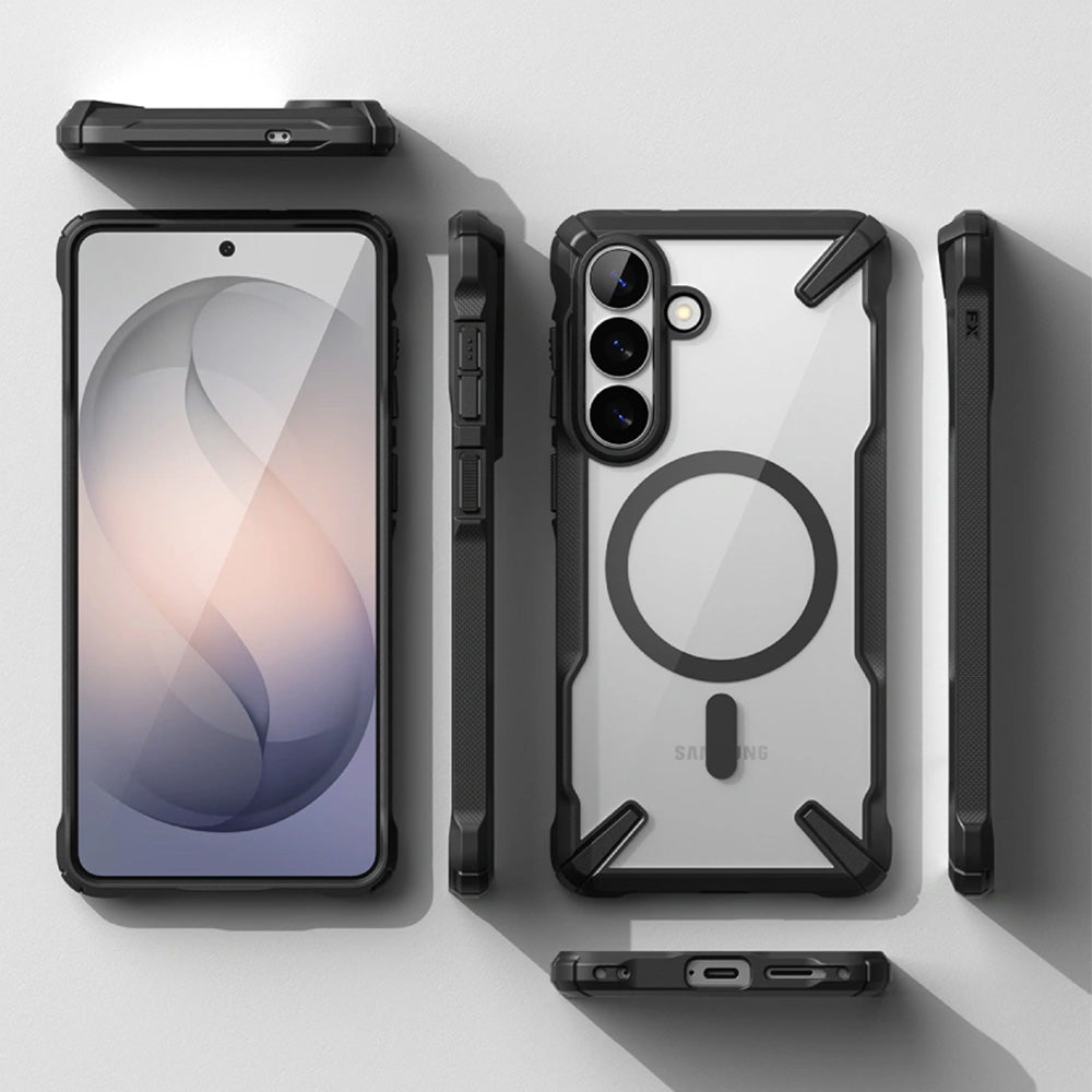 Handyhülle für Galaxy S26 Plus, Ringke Fusion X Magnetic mit MagSafe, Transparent mit Schwarzen Rahmen