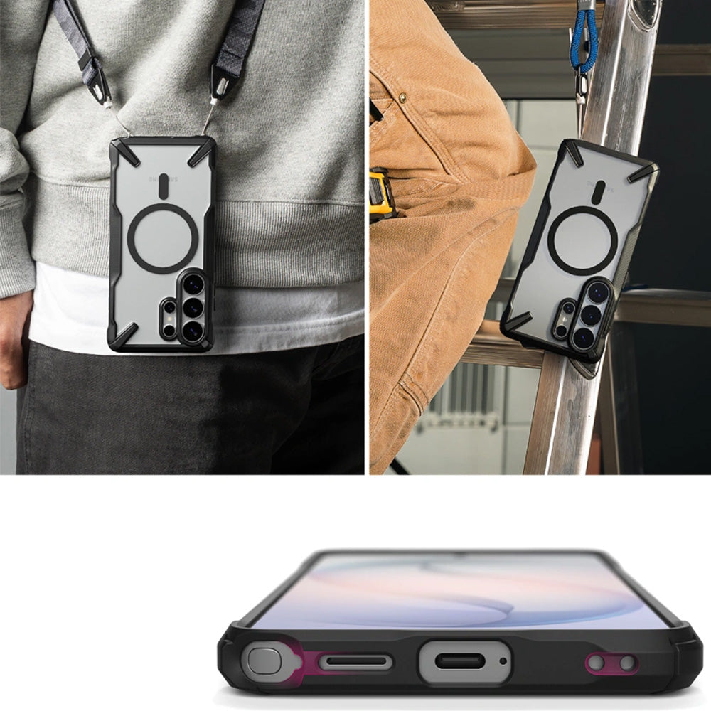 Handyhülle für Galaxy S26 Ultra, Ringke Fusion X Magnetic mit MagSafe, Transparent mit Schwarzen Rahmen