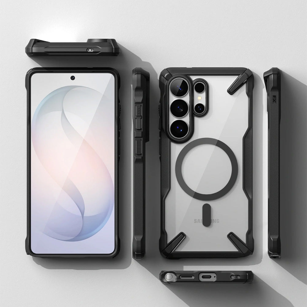 Handyhülle für Galaxy S26 Ultra, Ringke Fusion X Magnetic mit MagSafe, Transparent mit Schwarzen Rahmen