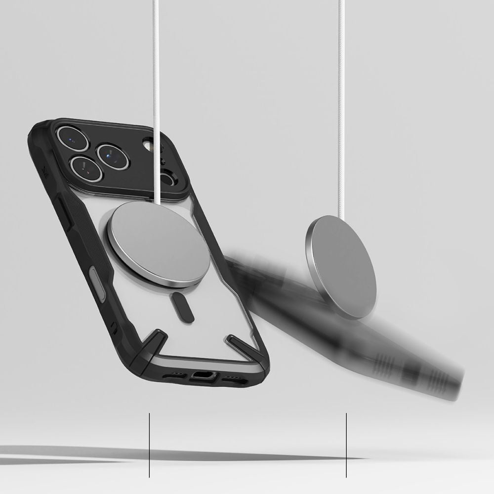 Handyhülle für iPhone 17 Pro Max, Ringke Fusion X Magnetic, Schwarz und Transparent