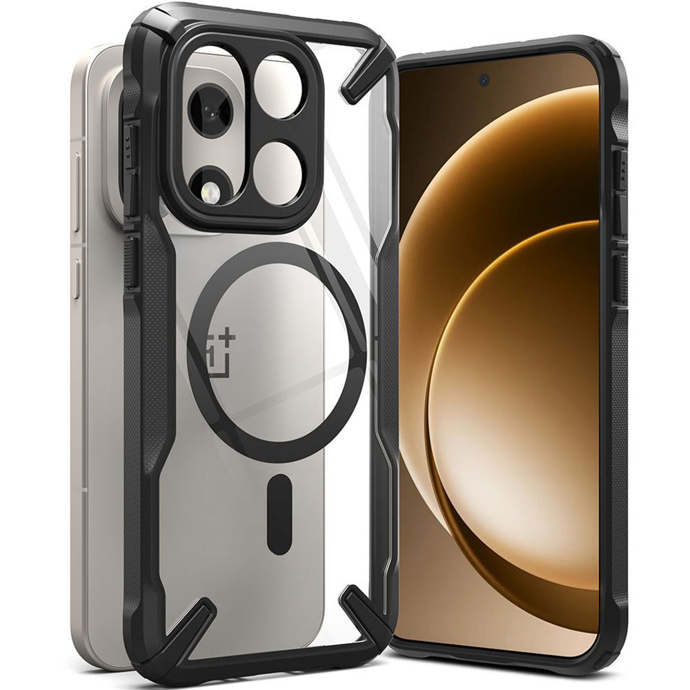 Handyhülle für OnePlus 15, Ringke Fusion X Magnetic, Schwarz-Transparent
