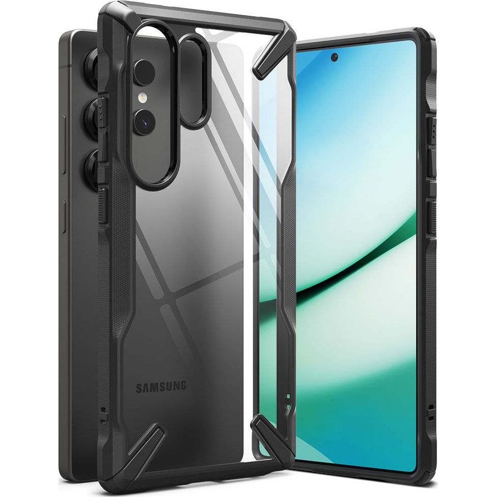 Handyhülle für Galaxy S25 Ultra, Ringke Fusion X, Transparent mit schwarzen Rahmen